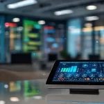 Oficina moderna con pantallas interactivas