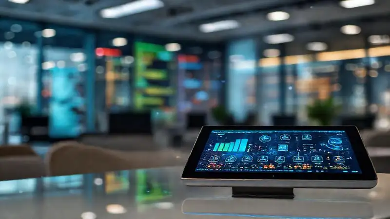 Oficina moderna con pantallas interactivas