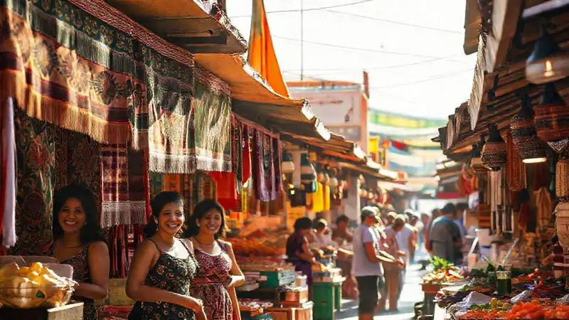 Mercado mexicano vibrante y alegre