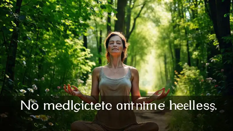 Mujer medita en bosque sereno y natural