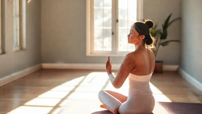 Mujer meditando, calma y serenidad